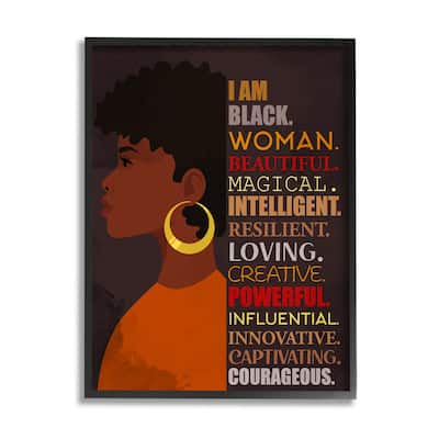 Stupell African American Woman I Am Inspirational Phrases Framed Wall Art - Brown