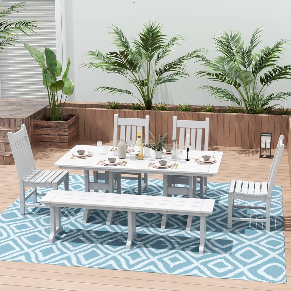 Laguna Hdpe All Weather Outdoor Patio Dining Set with Rectangle Table, Side Chairs, and Bench (6-Piece Set)