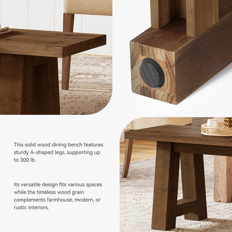 55.12 Inch Solid Wood Dining Bench with A-Shaped Legs