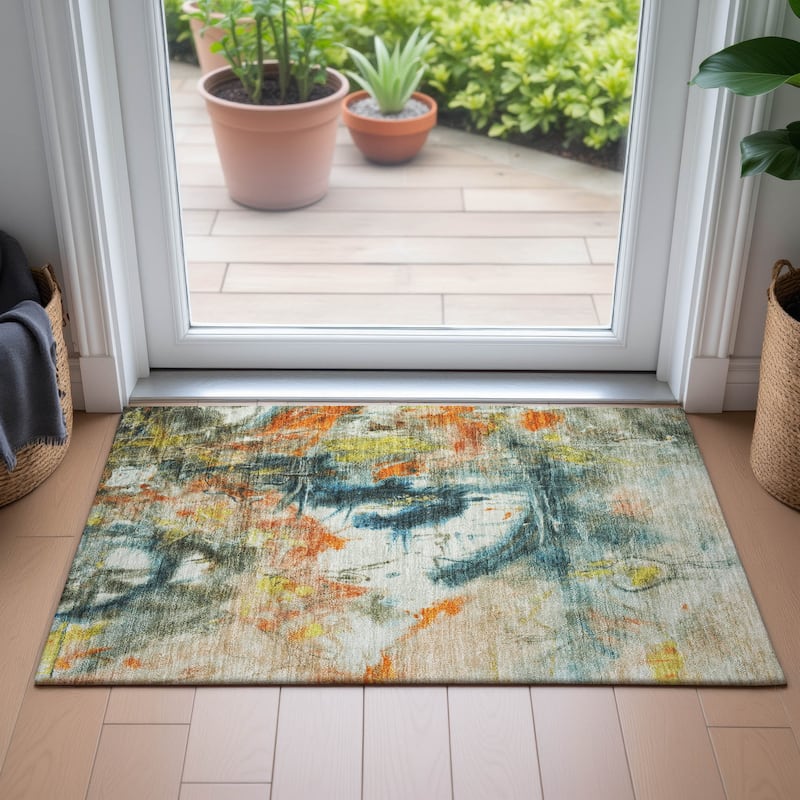 Machine Washable Indoor/Outdoor Modern Artistry Chantille Rug