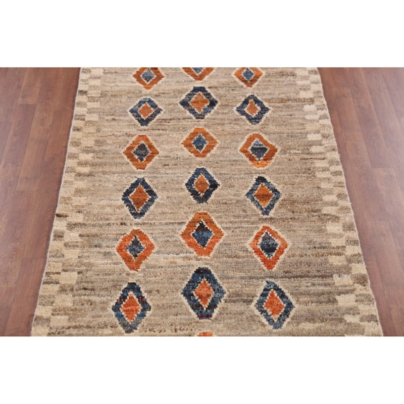 Geometric / Tribal Moroccan Oriental Runner Rug Handmade Wool Carpet - 3'8" x 15'4"