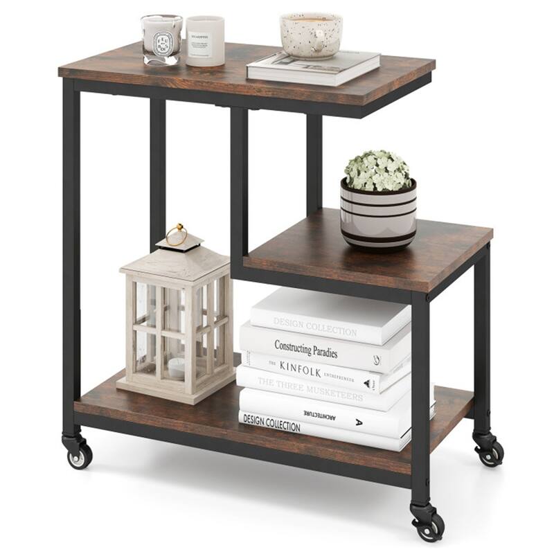 Engineered Wood and Metal G Shaped Side Table with Casters - 23" x 12" x 24"