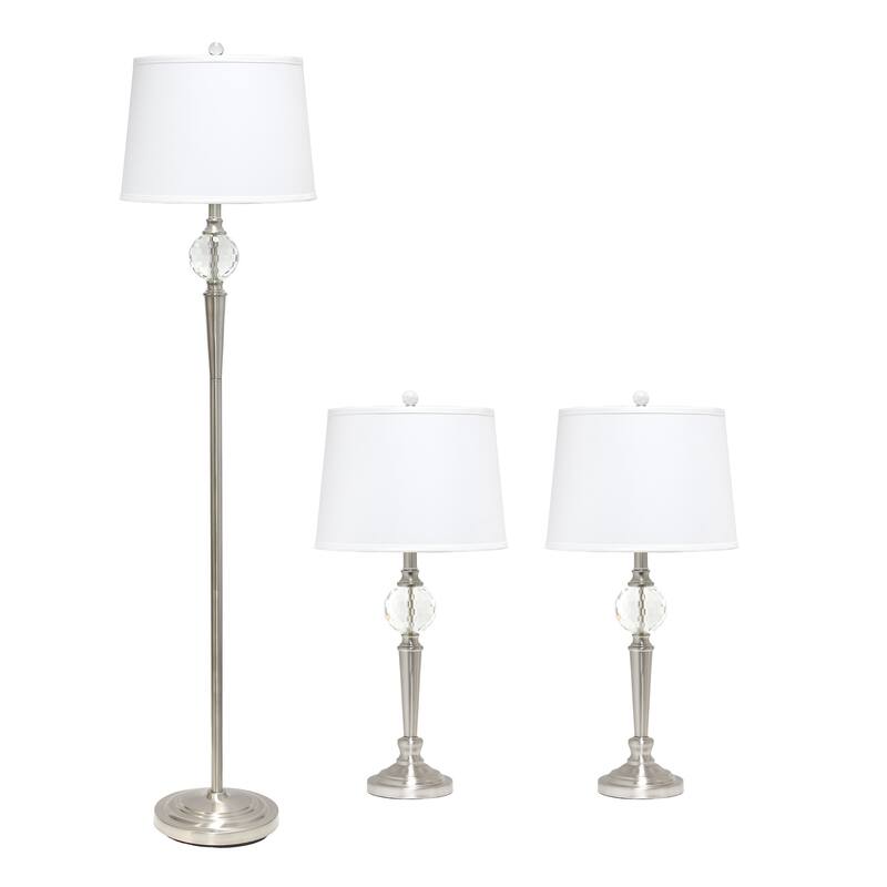 63 in. Brushed Nickel Finish Table Lamp Set with White Shade, 3 Piece Set for Living Room