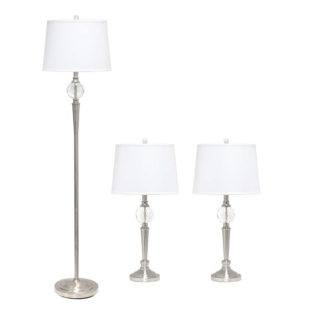 63 in. Brushed Nickel Finish Table Lamp Set with White Shade, 3 Piece Set for Living Room