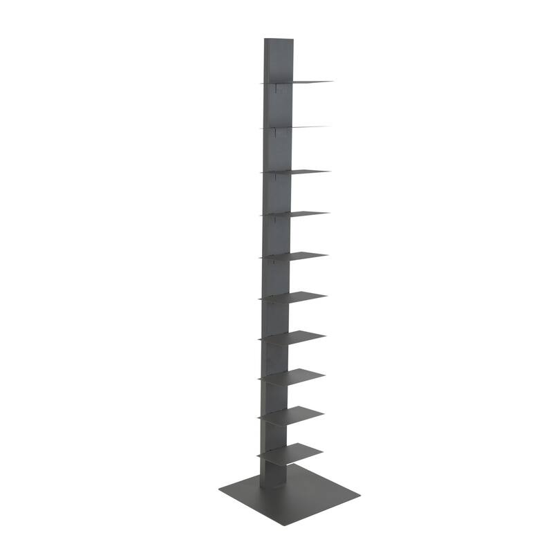 HomeRoots 60" Dark Gray Metal Ten Shelf Modern Tower Bookcase - 13.78" W x 59.85" H x 13.78" D