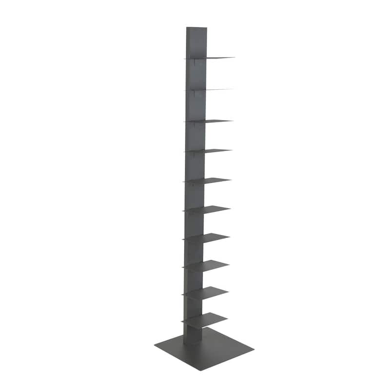 HomeRoots 60" Dark Gray Metal Ten Shelf Modern Tower Bookcase - 13.78" W x 59.85" H x 13.78" D