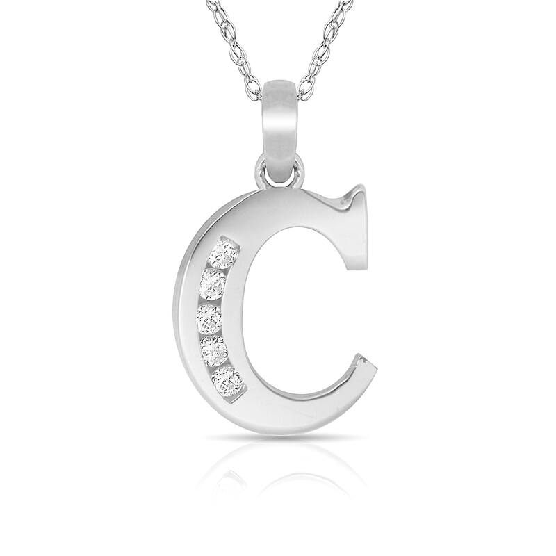 Curata 14k White Gold, 18" Small Channel-set (A-Z) Cubic Zirconia Initial Pendant Necklace