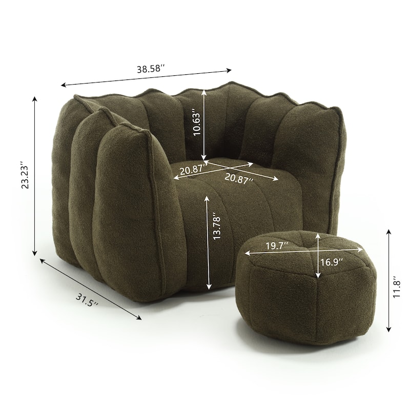 Chenille Upholstered Square Lazy Sofa Chair with Ottoman