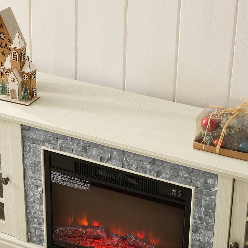 Fireplace TV Stand Faux Stone Media Console Cabinet TVs up to 75