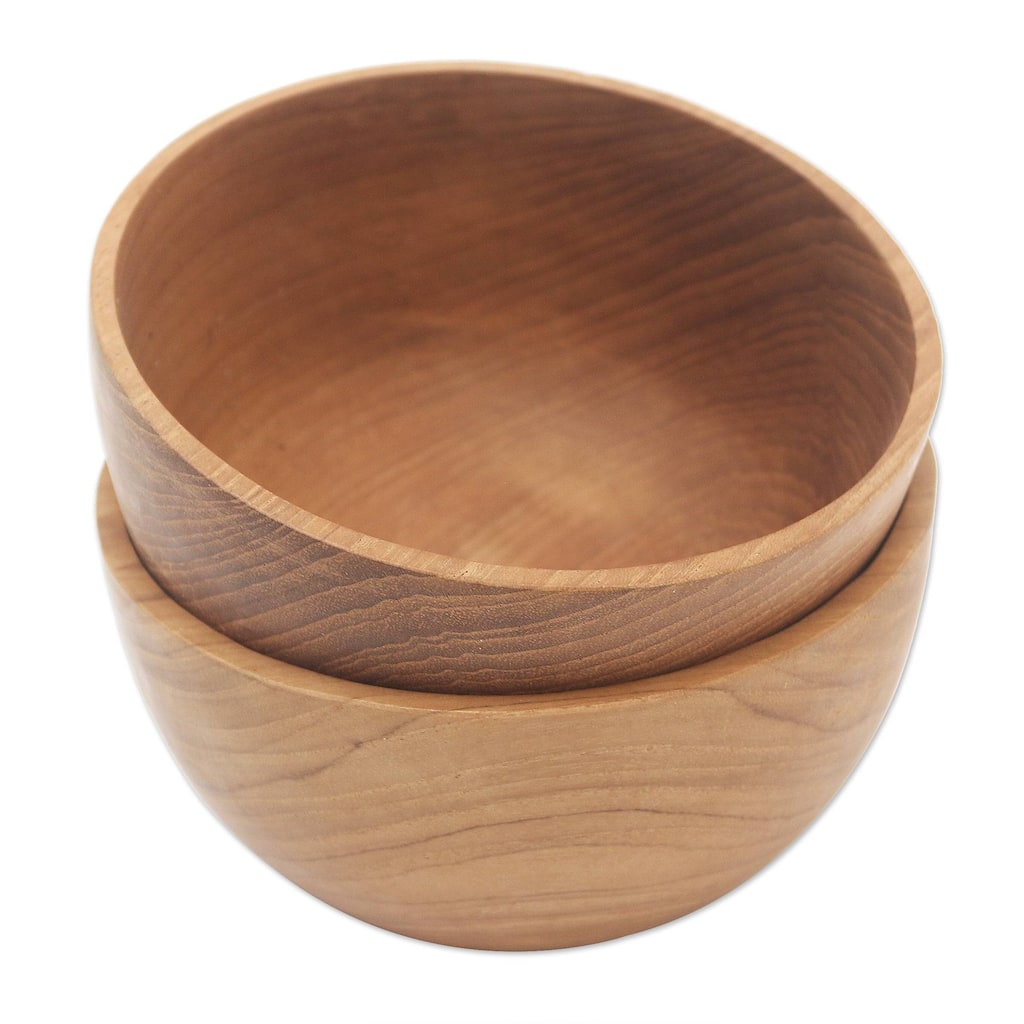 Novica Handmade Dinner Duo Teak Wood Bowls (Pair) - 2.8" H x 5" D
