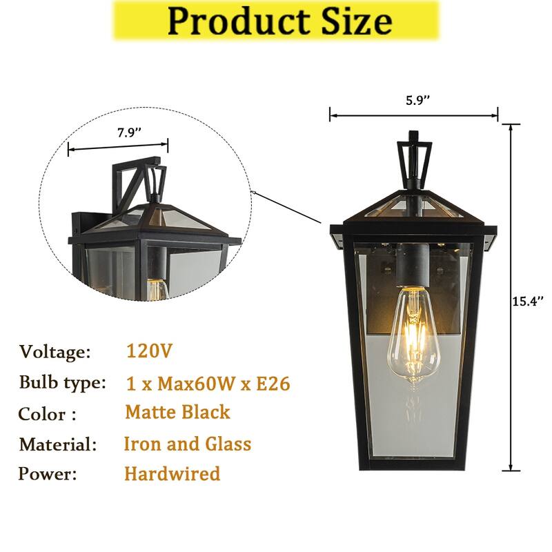 CraftHome Modern Matte Black Outdoor Wall Lantern with Clear Glass Open Bottom Design Exterior Light Fixture for Entryway
