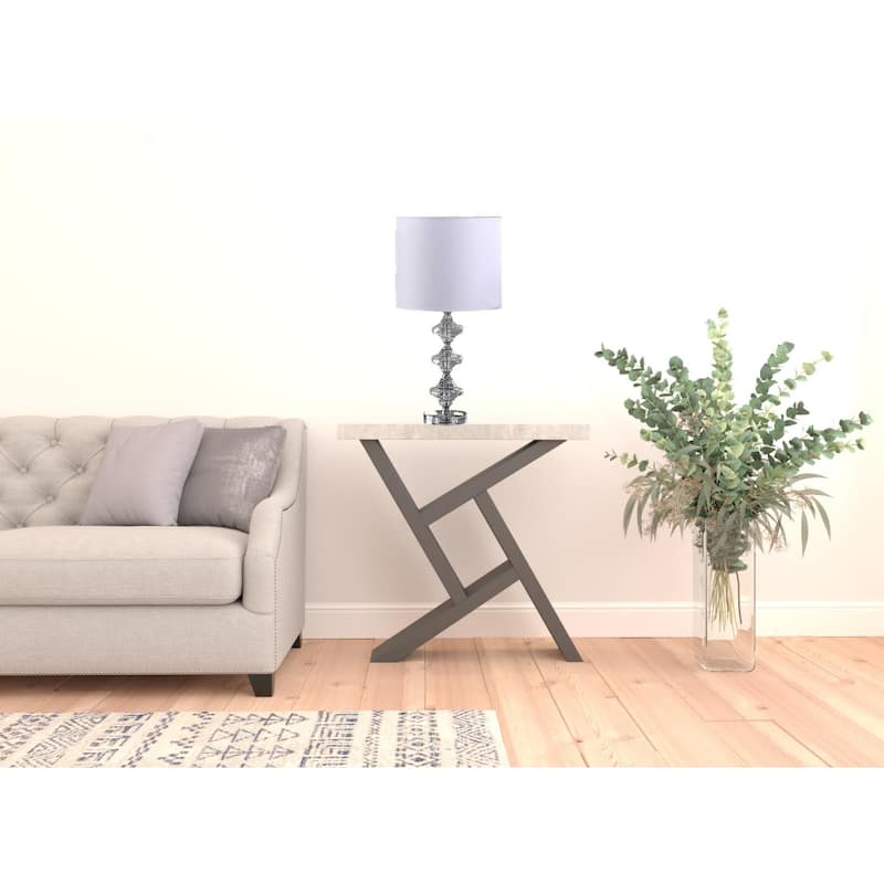 23" Modern Crystal Table Lamp with White Drum Shade and Geometric Chrome Base for Bedroom - 22.5"H x 11.75"W x 11.75"D