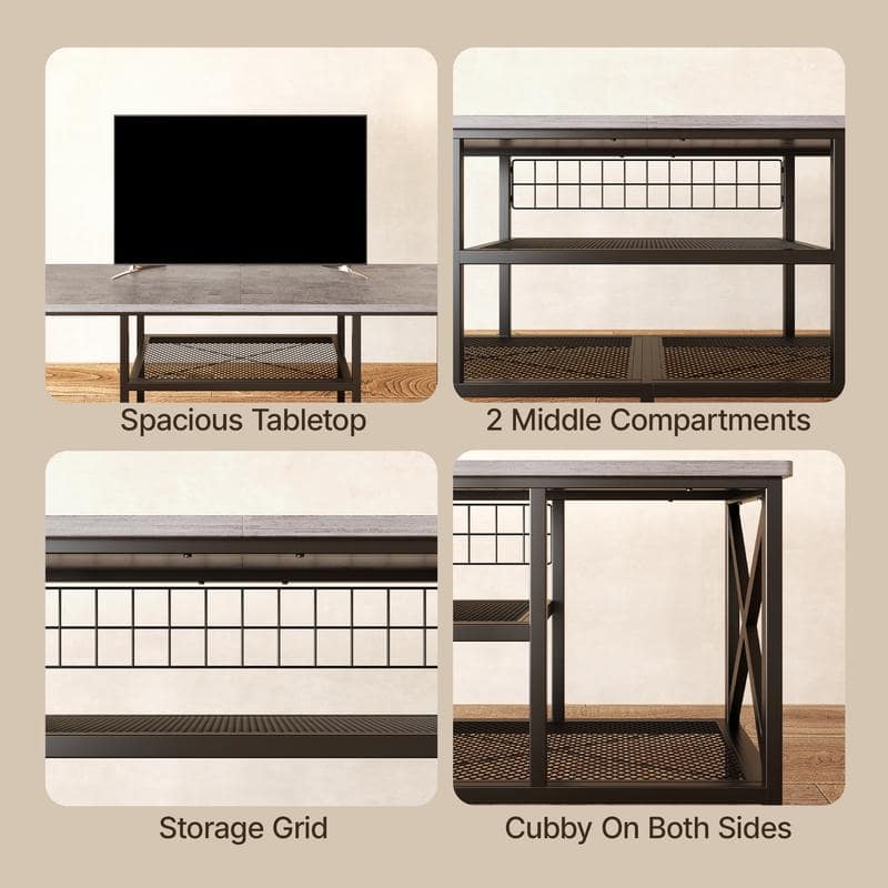 Industrial TV Stand TV Console for Televisions Bedroom with Open Storage Shelves
