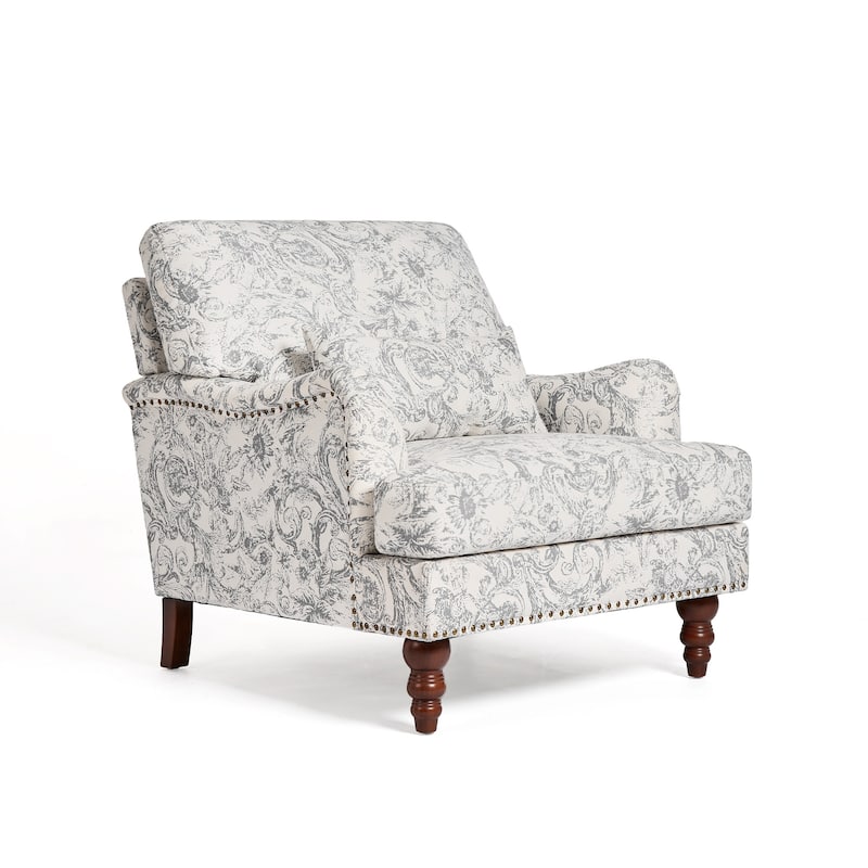 Mid Century Chenille Upholstered Accent Chair with Nailhead Trim