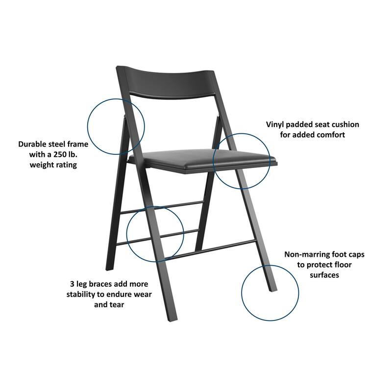 COSCO Modern Slim Line Vinyl Padded Folding Chair, 2-Pack