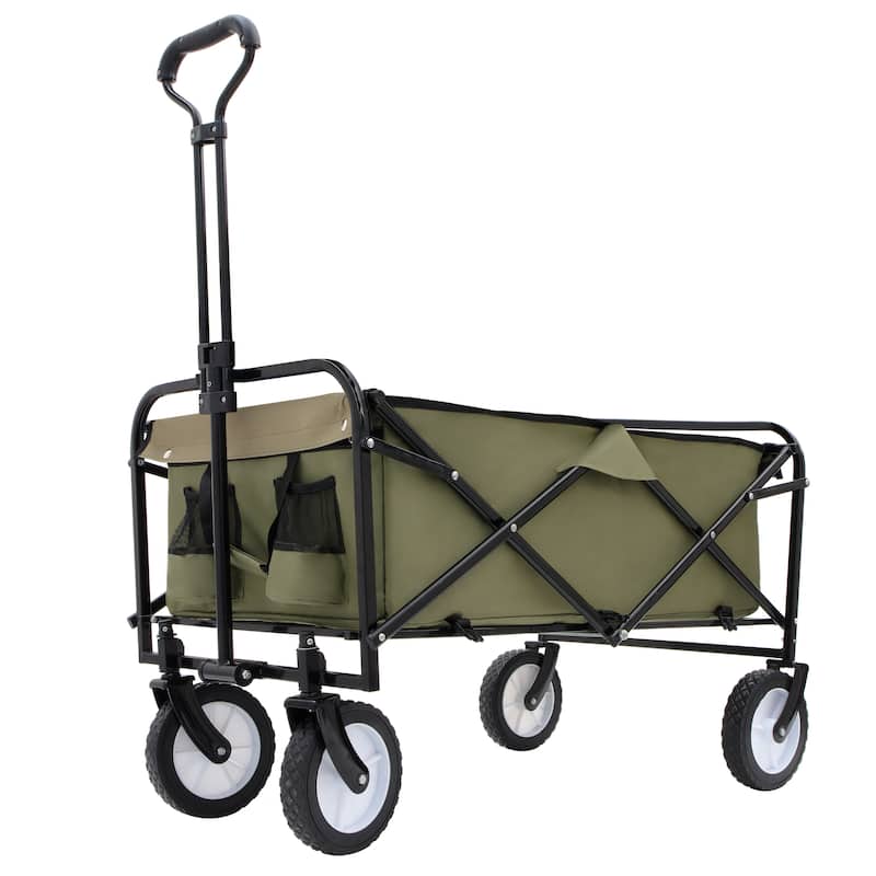 Heavy-Duty All-Terrain Folding Wagon - 360lb Capacity with Storage Straps, Green