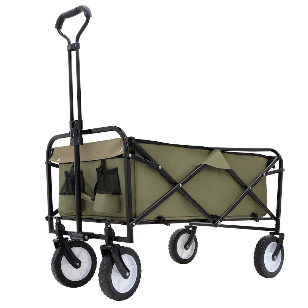 Heavy-Duty All-Terrain Folding Wagon - 360lb Capacity with Storage Straps, Green