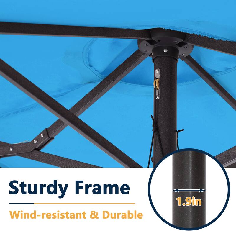 15 Ft Outdoor Solar Detachable Lights Rectangular Crank Market Umbrella with Base