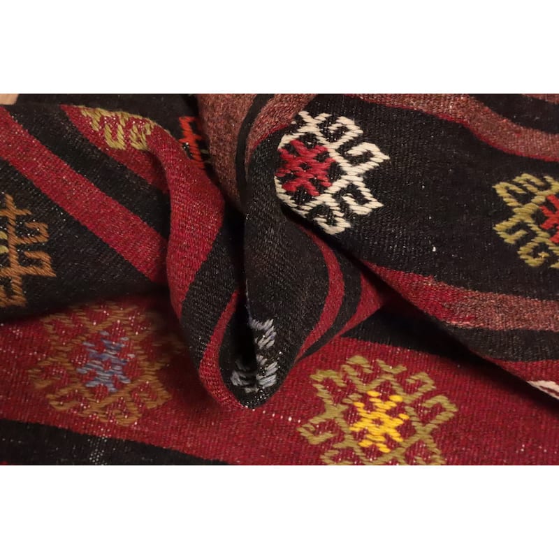 Hand Woven Oriental 100% Wool Carpet Southwestern Tribal Red Kilim Area Rug - 7' 10'' X 6' 7''