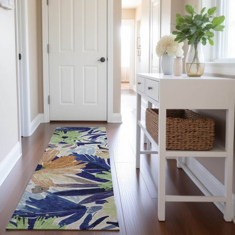 Premium Washable Super Soft Casual Floral Mayfield Rug - Navy - 2'3" x 7'6"