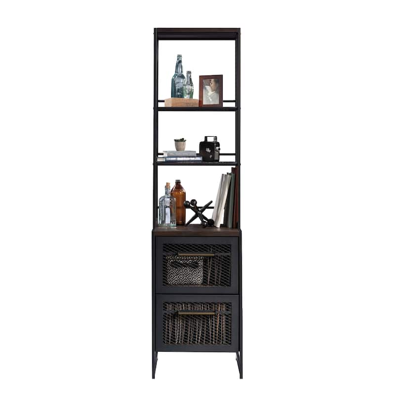 Wood Narrow Bookcase with Modern Design, Brown - 18.35" W x 18.50" D x 71.97" H