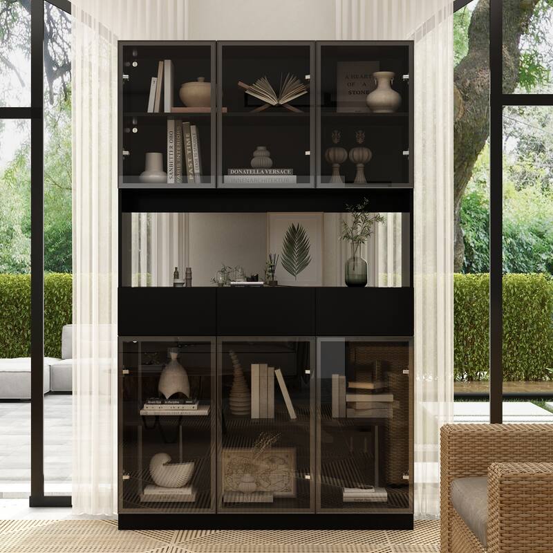 Tall Modular Display Storage Cabinet Bookcase w/Light Home Office