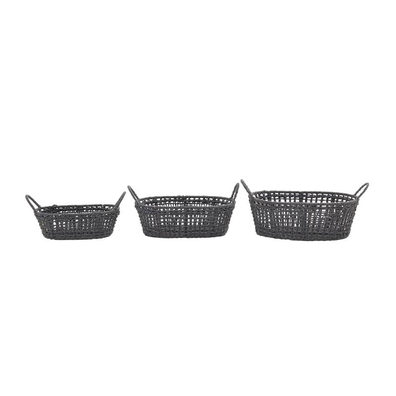Vibrant Cotton Fabric Handmade Storage Basket with Handles (Set of 3) - Multi Colored, Gray, White