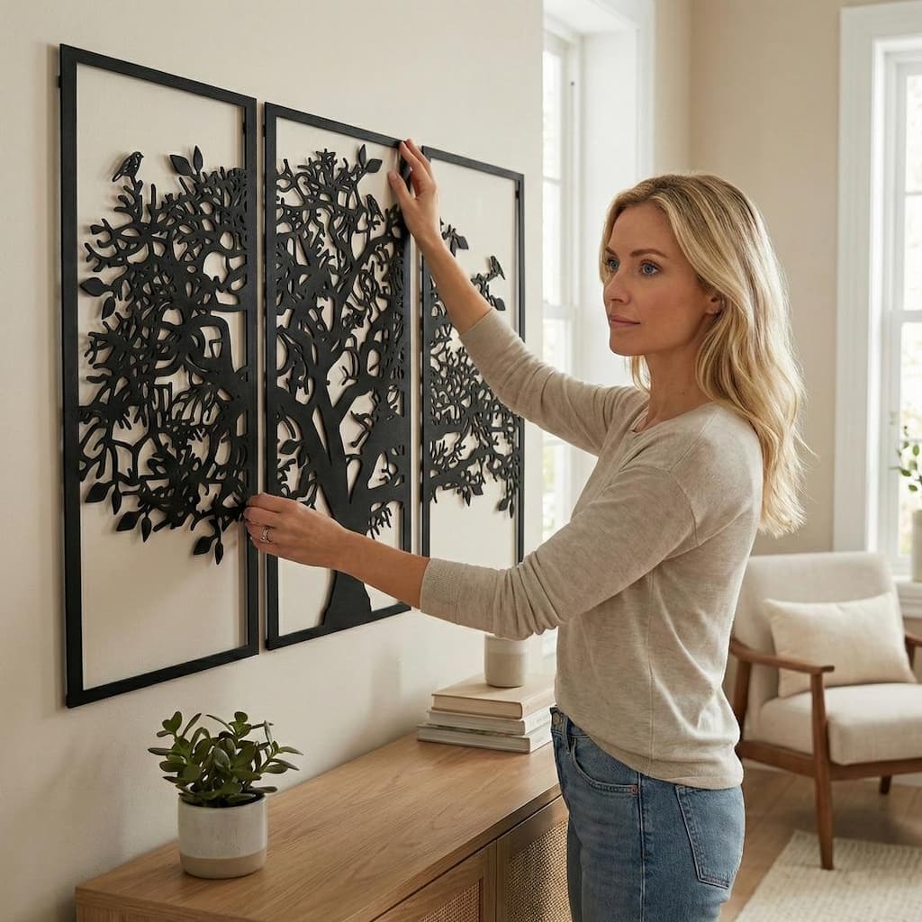 Tree of Life 3 Panels Metal Wall Decor for Home and Outside - Wall-Mounted Geometric Wall Art Decor