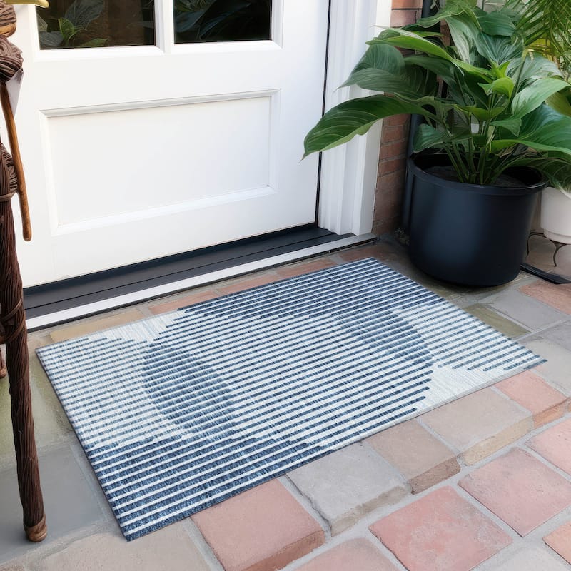 Machine Washable Indoor/ Outdoor Abstract Stripe Chantille Rug - Blue - 1'8" x 2'6"