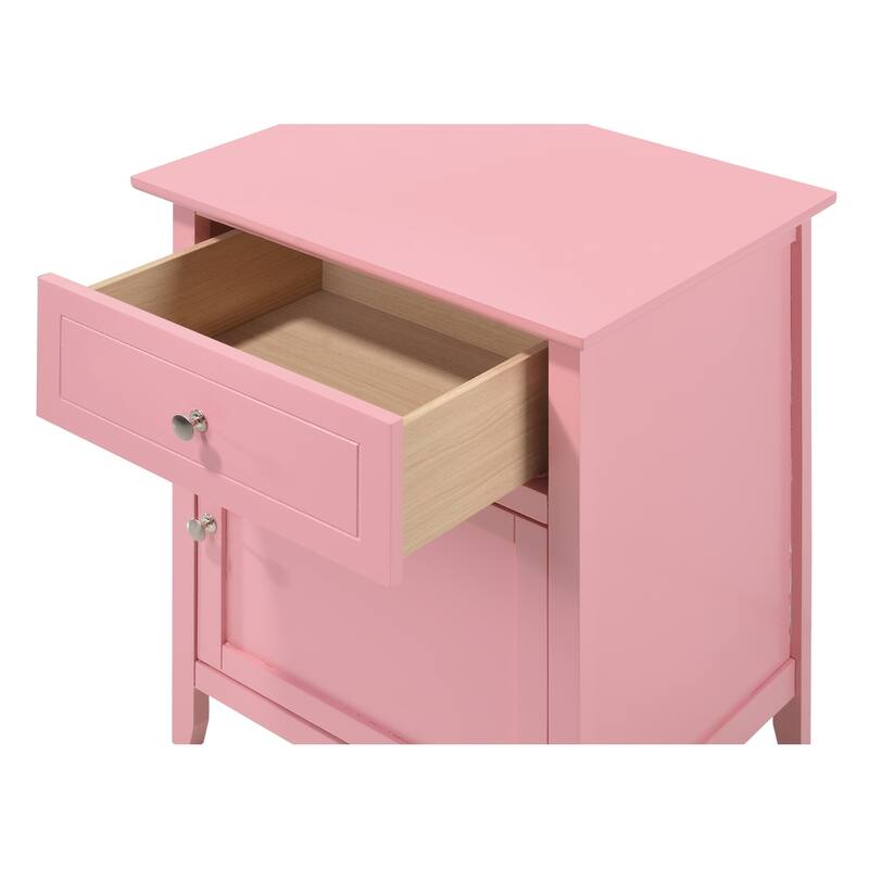 1-Drawer Pink Nightstand with Modern Classic Design and Storage, 25 Inch Versatile Bedroom Side Table