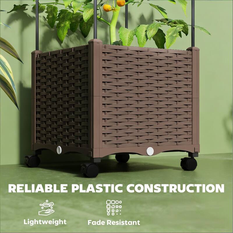 Rolling Garden Bed with Trellis, Locking Wheels Self-Watering System