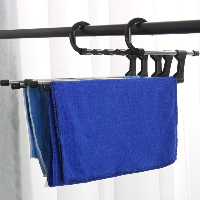 5-in-1 Space Saver Pants Trousers Hanger Closet Foldable Clothing Rack - Black,Silver Tone - 13" x 6" x 2.8"(L*W*H)