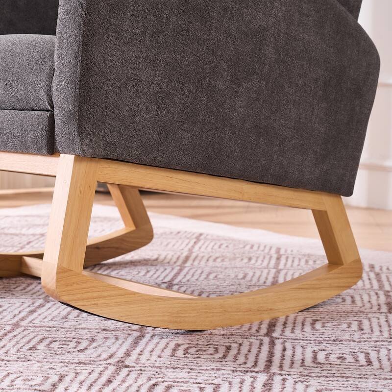 High-Back Rocking Chair with Footrest and Storage Pocket (Rubber Wood Base)