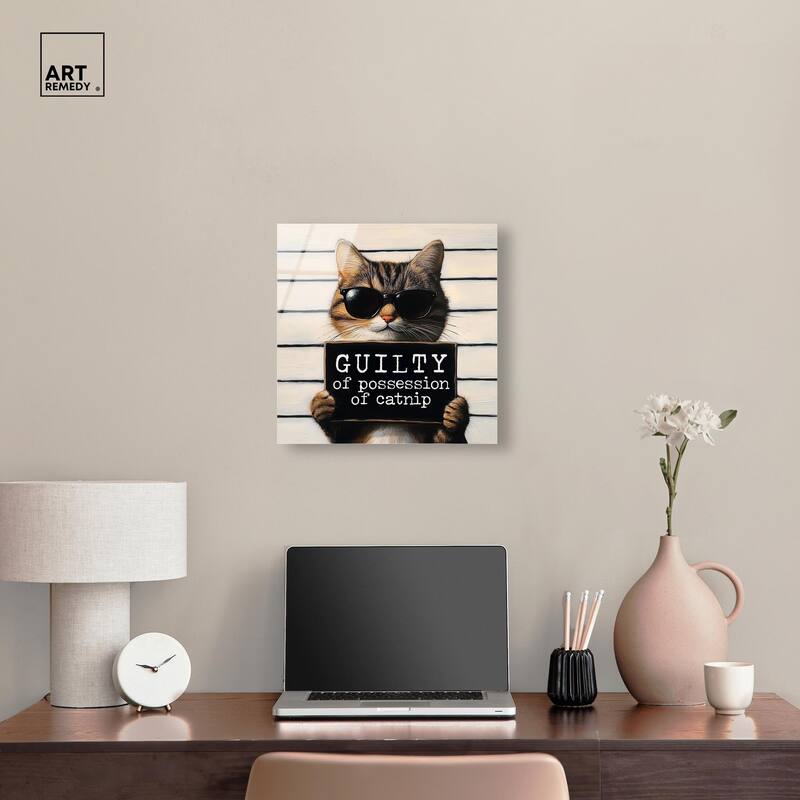 Guilty of Catnip Acrylic by Art Remedy, Ready to Hang