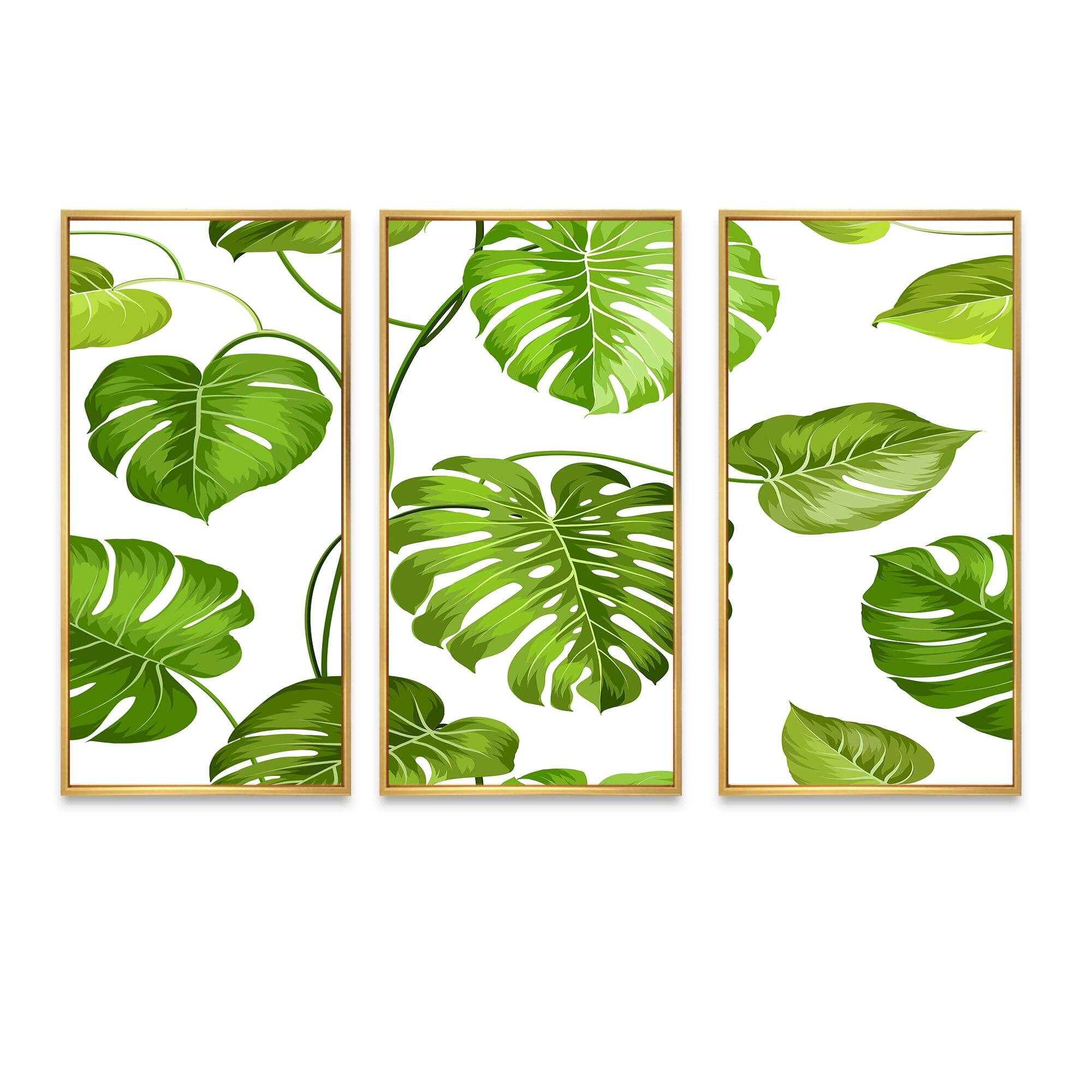 Designart "Tropical Palm Leaves II" MidCentury Modern Framed Wall Decor Set of 3 4 Colors of