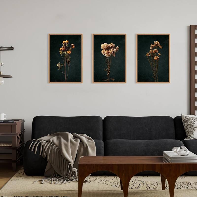 Boho Floral Framed Canvas Wall Art Set