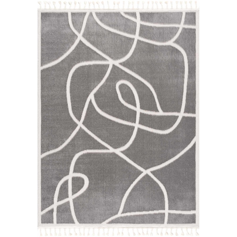 Hauteloom Azana Living Room, Bedroom Area Rug - Farmhouse - High Pile - Bone,Black - 5'3" x 7'