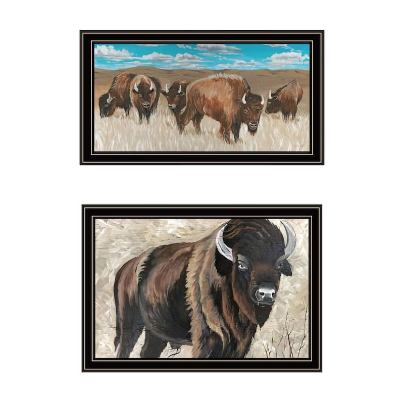 Trendy Decor 4U "The Boss of the Bison Herd" Printed Framed Wall Art by Cindy Jacobs - Multi - 20 x 11