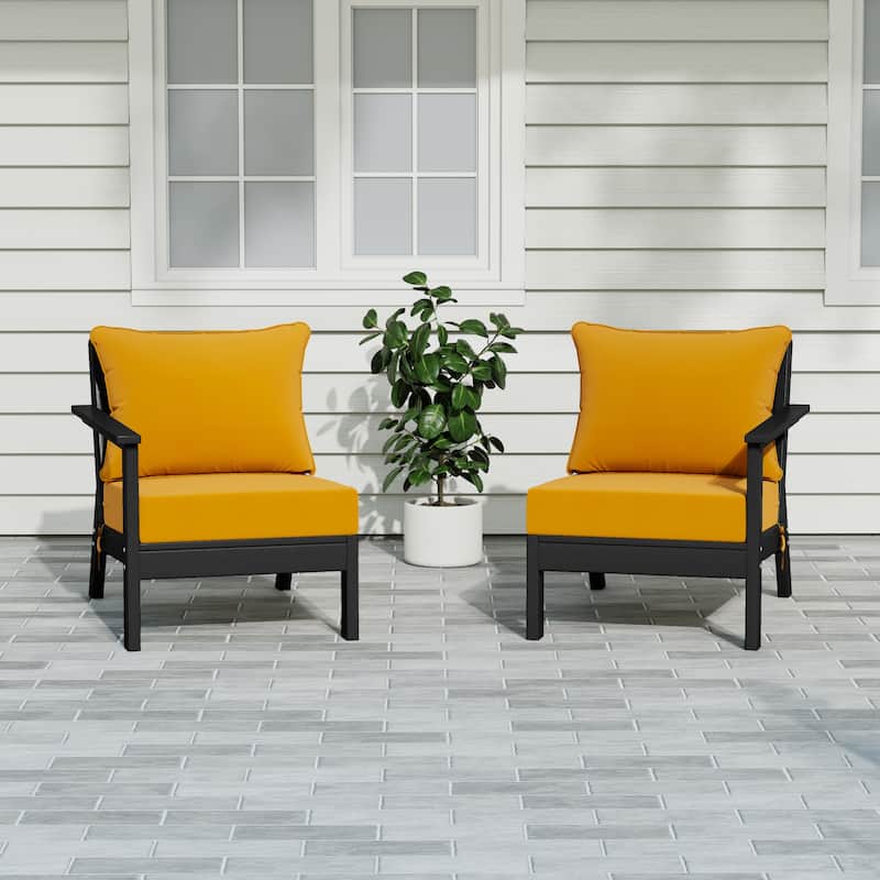 Polytrends Birchwood All Weather HDPE Outdoor Patio Deep Seating Black Loveseat (2-Piece) - Black/Yellow