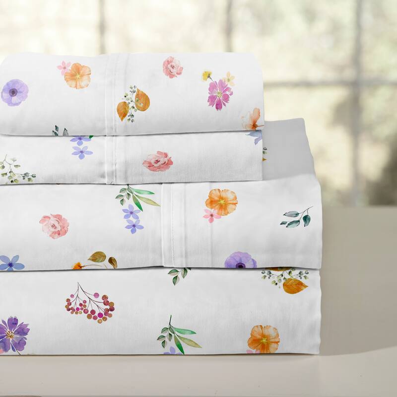 Pointehaven Crisp Percale Printed Long Staple Combed Cotton Sheet Set