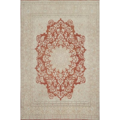 Hand Knotted Oriental 100% Wool Carpet Traditional Floral Oranges & Rust Kerman Area Rug - 12' 8'' X 9' 7''