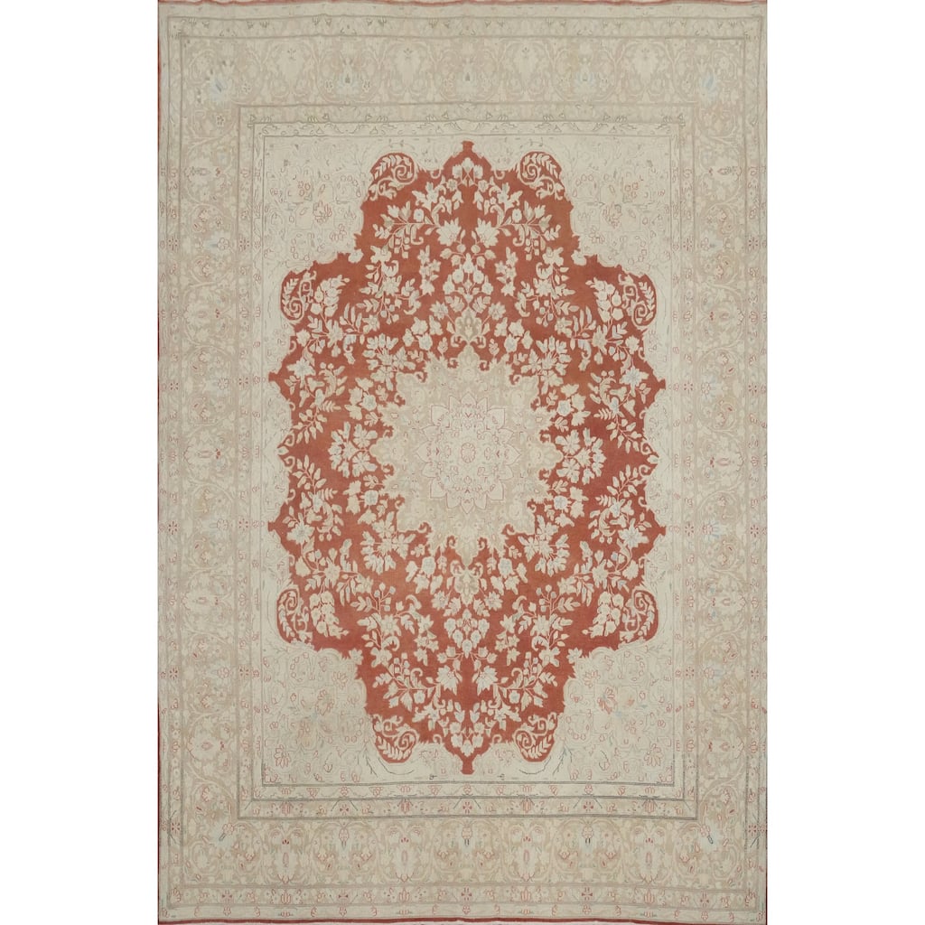 Hand Knotted Oriental 100% Wool Carpet Traditional Floral Oranges & Rust Kerman Area Rug - 12' 8'' X 9' 7''