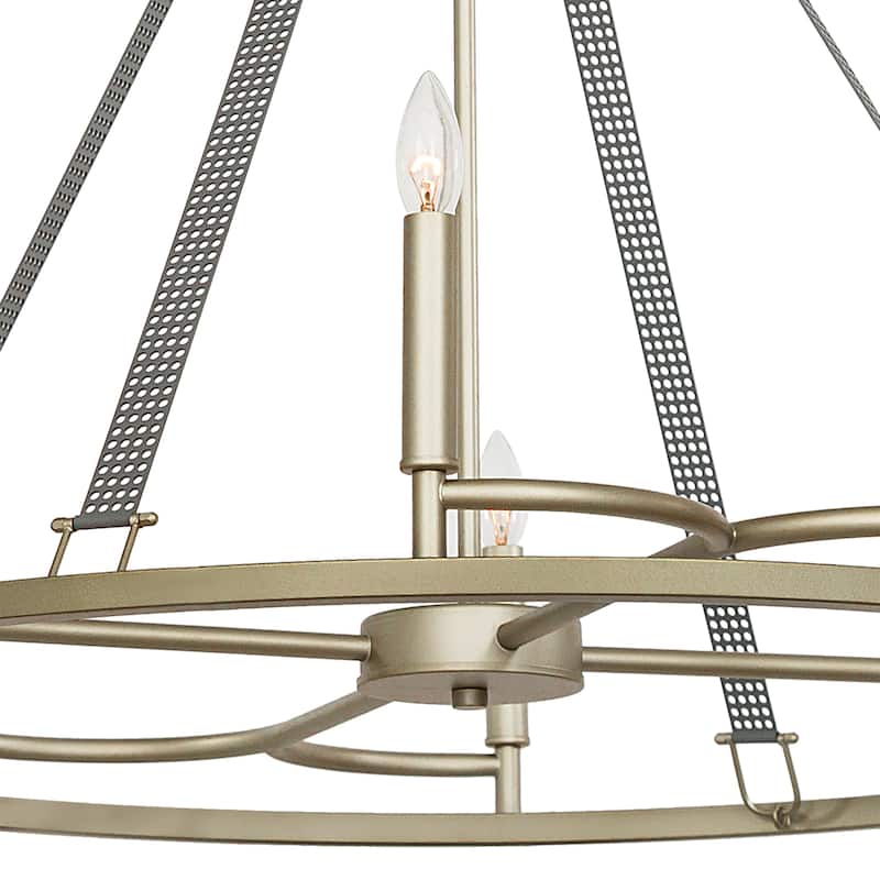 Modern 8 - Light Wagon Wheel Candle Style Chandelier - 36.22"x36.22"x31.69" - Antique Silver