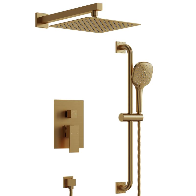Pressure-Balanced Shower System ,10-Inch Rainfall Shower Faucet with 3-Function Handheld Shower - Brushed Gold