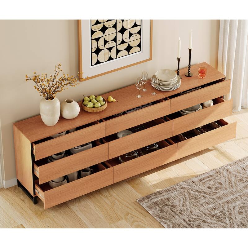 WAMPAT Modern TV Stand with Drawers and Metal Base