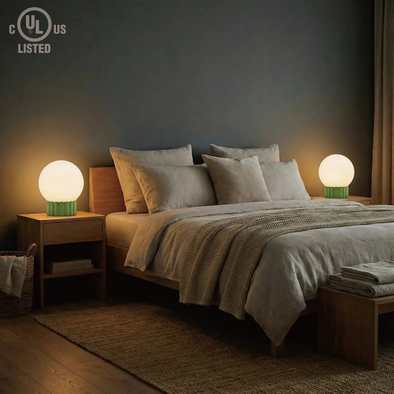 Modern 6.9" Opal Glass Globe Table Lamp with Fluted Resin Base, Dimmerable Rotary Switch, Accent Lighting (Bulb Not Included)