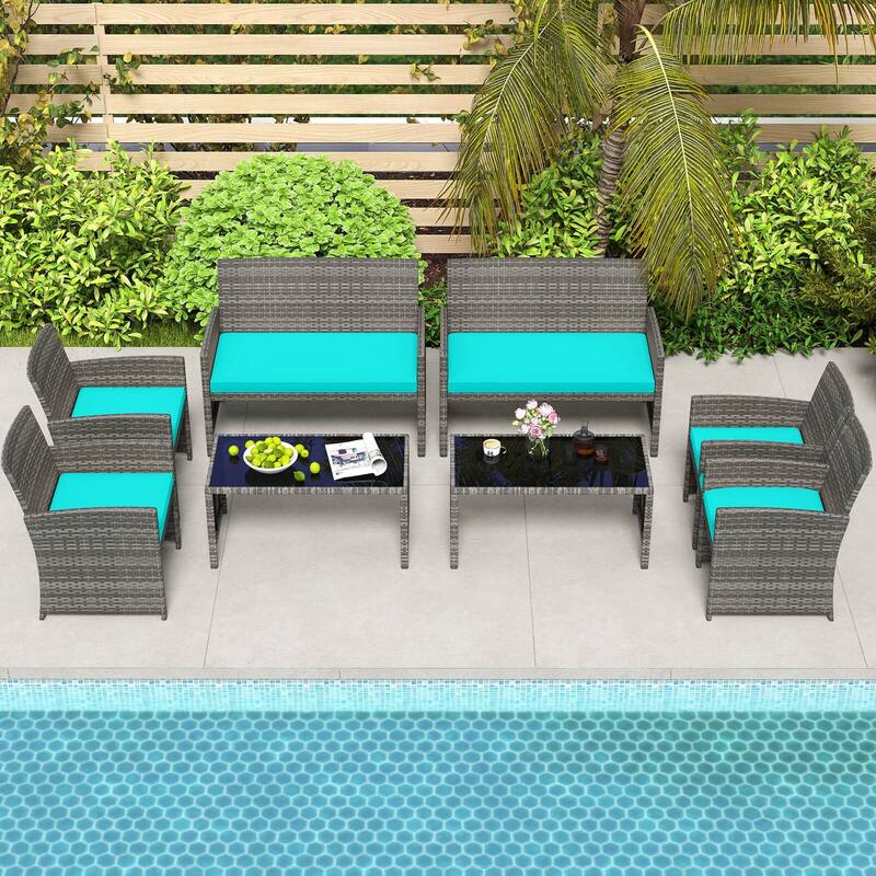 Costway 8 PCS Patio Conversation Set with Seat Cushions & Tempered - See Details