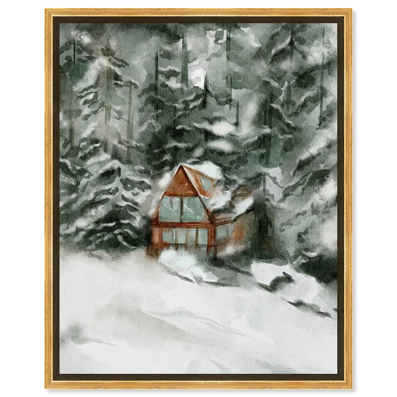 Art Remedy Winter In December Framed Landscape 1 Piece Canvas Wall Art Watercolor Style - 31 x 37 - Gold