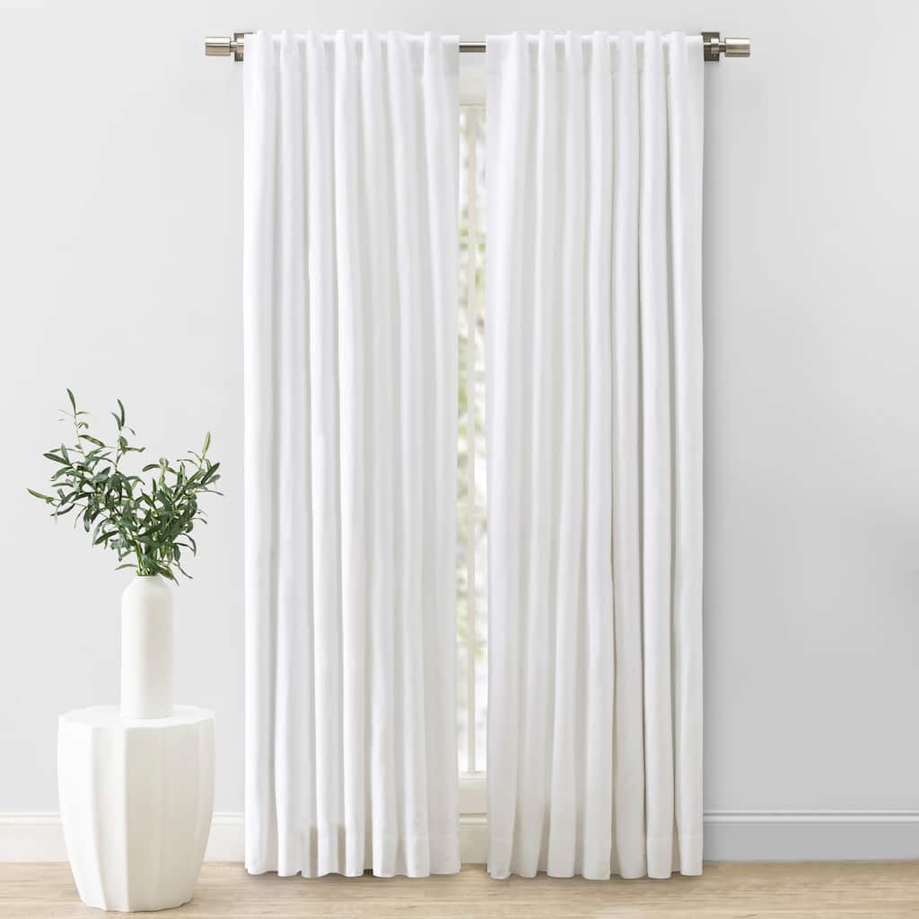 Herringbone Premium 100% Cotton Lined Rod Pocket W Back Tabs Single Curtain Panel