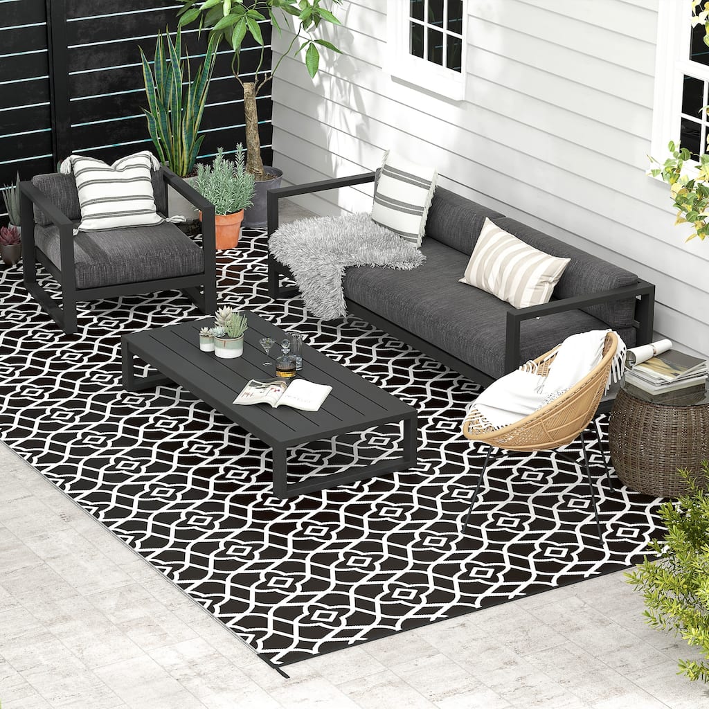 Outsunny Reversible Outdoor Rug, 9' x 18' Waterproof Plastic Straw Floor Mat, Portable RV Camping Carpet